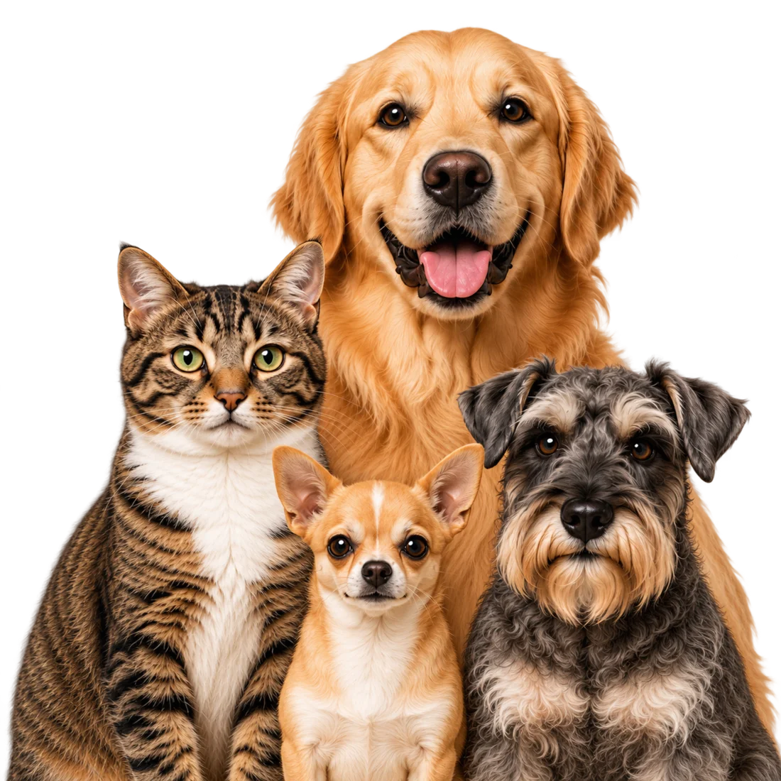 Un golden retriever, un gato, un chihuahua y un schnauzer, mascotas de la imagen de Aalak
